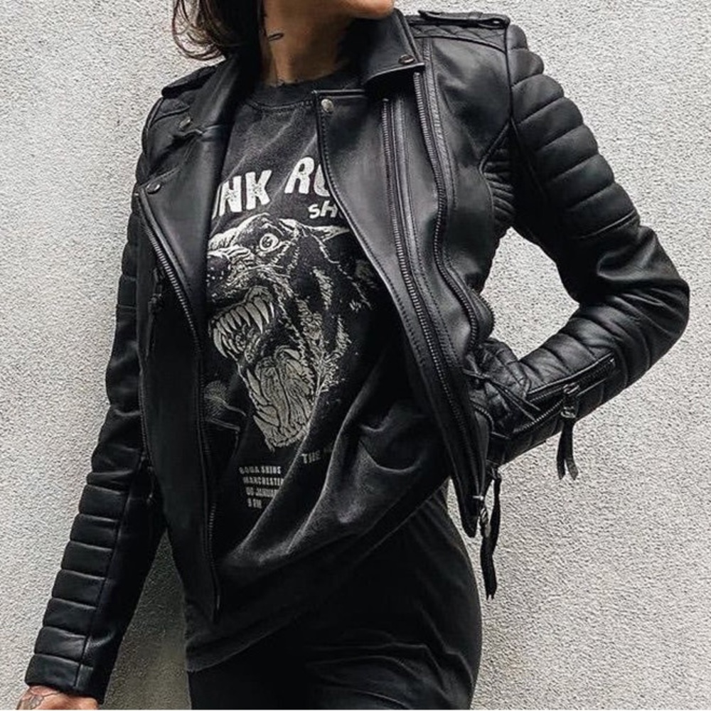 Leather Jacket Boda Skins Kay Michaels - M/L Tall Moto Jacket Motorcycle